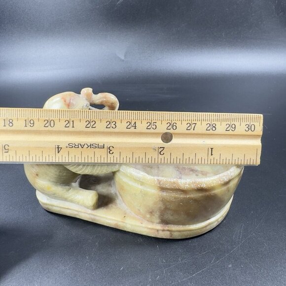 Vintage Chinese Soapstone Stone Carved Elephant Dish Tray Votive Holder Decor - Picture 3 of 13